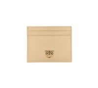 Pinko Tarjetero de piel beige con logo decorativo, 10 x 8 cm