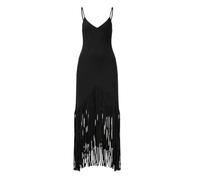 PINKO- Vestido Maxi con Flecos y Cuello en V- Dresses- Mujer- Negro- S- Vestido Maxi con Flecos y Cuello en V
