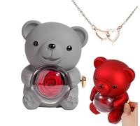 pinkpinkluo Caja de regalo, caja de regalo Flip Bear, pétalos de rosa eternos, regalo de oso de rosa conservado, L, Bronce, Circonia cúbica