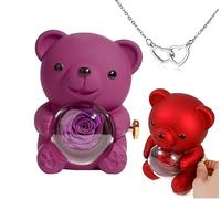 pinkpinkluo Caja de regalo, caja de regalo Flip Bear, pétalos de rosa eternos, regalo de oso de rosa conservado, L, Bronce, Circonia cúbica