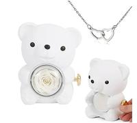 pinkpinkluo Caja de regalo, caja de regalo Flip Bear, pétalos de rosa eternos, regalo de oso de rosa conservado, L, Bronce, Circonia cúbica