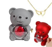 pinkpinkluo Caja de regalo, caja de regalo Flip Bear, pétalos de rosa eternos, regalo de oso de rosa conservado, L, Bronce, Circonia cúbica