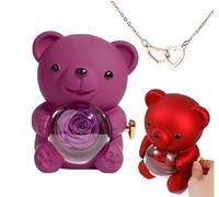 pinkpinkluo Caja de regalo, caja de regalo Flip Bear, pétalos de rosa eternos, regalo de oso de rosa conservado, L, Bronce, Circonia cúbica