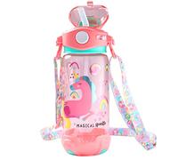 PinkSheep Botella de agua para niños con pajita/cinta para niños, 650ml/22oz sin BPA Botella de agua para niños con un solo clic de apertura, a prueba de fugas para la escuela, deporte y viajes