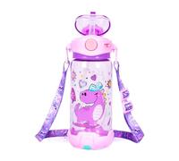 PinkSheep Botella de agua para niños con pajita/cordón, 650 ml, sin BPA, botella de agua potable a prueba de fugas, tapa abatible para escuela, niños, niñas, escuela, deportes, viajes (unicornio