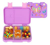 PinkSheep Fiambrera para niños de 800 ml, contenedores de comida para niños sin BPA, a prueba de fugas con 6 compartimentos, volver a los escolares Daycare Lunches/Snack Container, Tritan (mariposa)