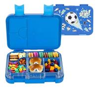 PinkSheep Fiambrera para niños de 800 ml, contenedores de comida para niños sin BPA, a prueba de fugas con 6 compartimentos, volver a los escolares Daycare Lunches/Snack Container, Tritan (fútbol)