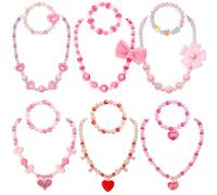 PinkSheep Joyería para niños, 6 juegos de collares y pulseras de cuentas para niñas, collar de princesa para niñas pequeñas
