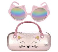 PinkSheep Lentes de sol polarizados para niñas y bebés, con funda, diseño de unicornio, ovalados, gatos, corazones, protección UV400, Gato Blanco