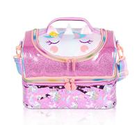PinkSheep Lonchera térmica de dos pisos para niños, niñas, hombres y mujeres, con correa ajustable, unicornio (unicornio 4)