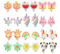 PinkSheep Pendientes de clip para niñas, 12 pares de diseños de unicornio, mariquita, arco iris y princesa para niñas mayores de 16 años