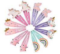 PinkSheep Unicorn Hair Clips Barrettes for Girls, 6 Pairs/12 Pack Fox Rainbow Cloud Shaped Hair Pins, Cute Hair Clips Metal Snap Barrettes Sparkly para niñas adolescentes niños pequeños