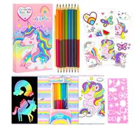 PinkSheep Unicornio Kit de almohadillas para colorear para niñas, libro para colorear con 30 páginas para colorear/10 papeles de rayar arco iris/16 lápices de colores para niños Dibujar Pintar