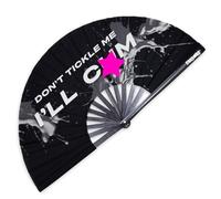 Pinkswag "Don't Tickle Me I'll C*m" - Ventilador de fiesta escandaloso con marco de bambú, accesorio para festivales queer