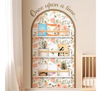 Pinkunn Letrero de Once Upon a Time con estantes de libros, calcomanías de pared de arco de flores, decoración de esquina de lectura, decoración artística para colgar en la pared de la familia