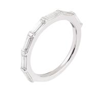 Pinky Ring - Anillo rectangular de oro blanco con moissanita, P 1/2, Oro blanco de 9 quilates, Moissanita