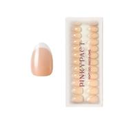 PINKYPACT Classy French - Gel suave prensado en las uñas Short Almond Nude | 30 uñas postizas para pegar, 15 tamaños, forma de almendra corta, punta francesa, color blanco, incluye pegamento