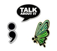 PinMart Conjunto de pines de prevención del suicidio para concientización de salud mental y coma mariposa, Esmalte, no conocido