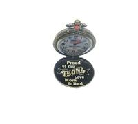 Pinnacle Awards Canada Proud of You Son Love Mom & Dad - Reloj de bolsillo de grado ferroviario aprobado con grabado láser (estándar RR), Acabado bronce antiguo, Reloj ferroviario