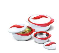 Pinnacle-Bol de Service à Salade/Soupe Bol Isotherme avec Couvercle Excellent Bol pour Vacances, dîner et fête ~ Lot de 3 (Rouge)