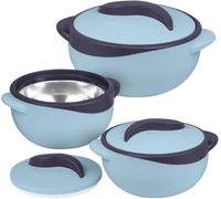 Pinnacle - Cacerola aislada con tapa, juego de 3 piezas, 2.6/1.5/1 cuarto de galón, calentador/enfriador de alimentos, cuenco térmico para servir sopa/ensalada, recipiente de acero inoxidable, el