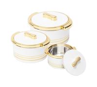 Pinnacle Cacerola aislada con tapa, juego de 3 piezas de 3.7/2.6/1.5 cuartos de galón. Calentador de alimentos caliente/enfriador - Cuenco térmico para servir sopa/ensalada - Recipiente de acero