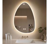 PINNIP Espejo Baño con Luz, LED Baño Espejo Irregular 80 x 55 cm, Antivaho, Regulable 3 Colores Luz, Función Memoria, IP44, Vidrio Templado HD, Horizontal/Vertical