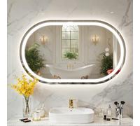 PINNIP Espejo Baño con Luz, LED Baño Espejo Ovalado 100 x 60 cm, Antivaho, Regulable 3 Colores Luz, Función Memoria, IP44, Vidrio Templado HD, Horizontal/Vertical