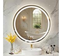 PINNIP Espejo Baño con Luz, LED Baño Espejo Redondo 60 cm, Antivaho, Regulable 3 Colores Luz, Función Memoria, IP44, Vidrio Templado HD, Smart Mirror