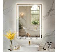 PINNIP Espejo Baño con Luz, LED Espejo Baño 45x60 cm, Antivaho, Regulable 3 Colores Luz, Función Memoria, IP44, Vidrio Templado HD, Horizontal/Vertical