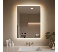 PINNIP Espejo Baño con Luz, LED Espejo Baño 50x70 cm, Antivaho, Regulable 3 Colores Luz, Función Memoria, IP44, Vidrio Templado HD, Horizontal/Vertical