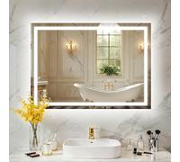 PINNIP Espejo Baño con Luz, LED Espejo Baño 70x100 cm, Antivaho, Regulable 3 Colores Luz, Función Memoria, IP44, Vidrio Templado HD, Horizontal/Vertical