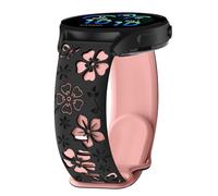 PinnWaa 20mm Silicona Correa Compatible con Garmin Forerunner 570 42mm/Approach S50/S44, Bicolor Grabada Floral, Deportiva Suave Silicona Mujer para Forerunner 165/165 Music - Negro/Rosa
