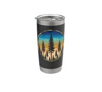 Pino Árboles Salida Del Sol Bosque Boho Aire Libre Camping Vaso térmico de acero inoxidable de doble pared