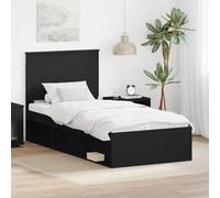 Pino macizo moderno minimalista Sommier 200 x 93 x 100 cm Negro | Estructura de cama Negro 90x190 cm Madera de pino macizo con Cabecero Moderno, Base resistente con tablones fijos, Fácil