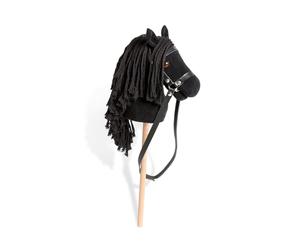 PINOLINO Caballo de Peluche Spirit Negro con Palo de Madera, para niños a Partir de 3 años, Juguete para Interiores y Exteriores, con Brida
