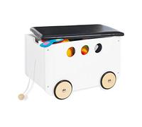 Pinolino Cajas de Juguetes para Niños 'Jim', de madera y polipiel negra, con cordón de tracción, tapa extraíble, a partir de 3 años, lacado en blanco