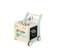 PINOLINO Cocina de juguete para niños 'Kalle', verde pastel, 6 kg. | Carrito de cocina móvil con pizarra para pintar y accesorios, fregadero de acero inoxidable, horno y botones de clic