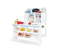 Pinolino Tienda de Juguete 'Alma', de Madera, con pequeño Tablero para Colorear, para niños a Partir de 2 años, Blanco/Azul Claro