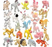 Pinowu Animales de dibujos animados, 24 piezas, mini animales salvajes, juego de figuras de animales de la selva, tigre, león, hipopótamo, oveja, ciervo, pato para niños, recuerdos de fiesta,