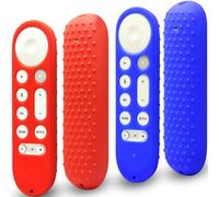 Pinowu Funda de Silicona (2 Piezas) Compatible con Control Remoto de Voz Google TV Streamer 4K 2024, Funda Protectora Antideslizante a Prueba de Golpes con cordón (Rojo y Azul, Ambos no Brillan)
