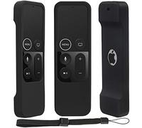 Pinowu Funda de silicona para Apple TV 4K/4ª generación, ligera, antideslizante y segura, funda protectora para control remoto Apple TV 4K Siri con ganchos, color negro