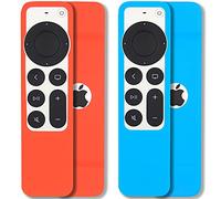 Pinowu - Funda para Mando a Distancia Compatible con Apple TV Siri Remote 2021 (2ª generación), cordón Incluido, Antideslizante, absorción de Golpes (Azul Cielo y Rojo)