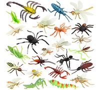 Pinowu Insecto Figuras de juguetepara niños (24 Piezas), 3-8 cm Realistas Figuras Incluyen Arañas Falsas, Cucarachas, Escorpiones, Grillos, Lady Bugs, Mantis y Gusanos para educacion favores Fiesta