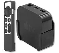 Pinowu Soporte de montaje en pared compatible con Apple TV 4K / HD, soporte para TV con correa de muñeca y funda protectora para mando a distancia Siri (2ª generación) (color negro)
