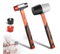 PINOZE Conjunto de martillos de goma de 2 piezas, malleto de goma de 450g y malleto suave de doble cara de 35 mm con 2 cabezales adicionales, mango de fibra de vidrio para pisos, baldosas