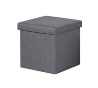PINPLUS Puff Almacenaje Plegable, Puff Cubo de Lino con Tapa, Reposapiés y Otomana para Salón, Dormitorio y Pasillo, 30x30x30 cm, Gris
