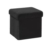 PINPLUS Puff Cubo con Almacenaje Plegable, Otomana en Teddy Bou modo Taburete y Reposapiés para Dormitorio, Salón y Pasillo, 30x30x30 cm, Negro