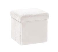 PINPLUS Puff Cubo con Almacenaje Plegable, Otomana en Teddy Bou modo Taburete y Reposapiés para Dormitorio, Salón y Pasillo, 30x30x30 cm, Bianco
