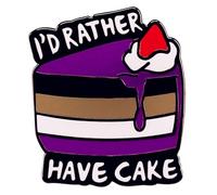 Pinposni Pin esmaltado con texto en inglés "I Would Rather Have Cake, color morado, negro, marrón, blanco, bandera asexual, metal de acero inoxidable, sin piedras preciosas, Metal de acero inoxidable